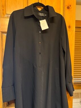 Pepe Runa Black Long-Sleeve Button-Down Casual Shirt Dress